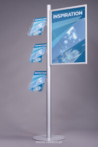 Stojak na plakat i ulotki SPU012 służy prezentacji reklamy oraz dystrybucji ulotek i folderów.